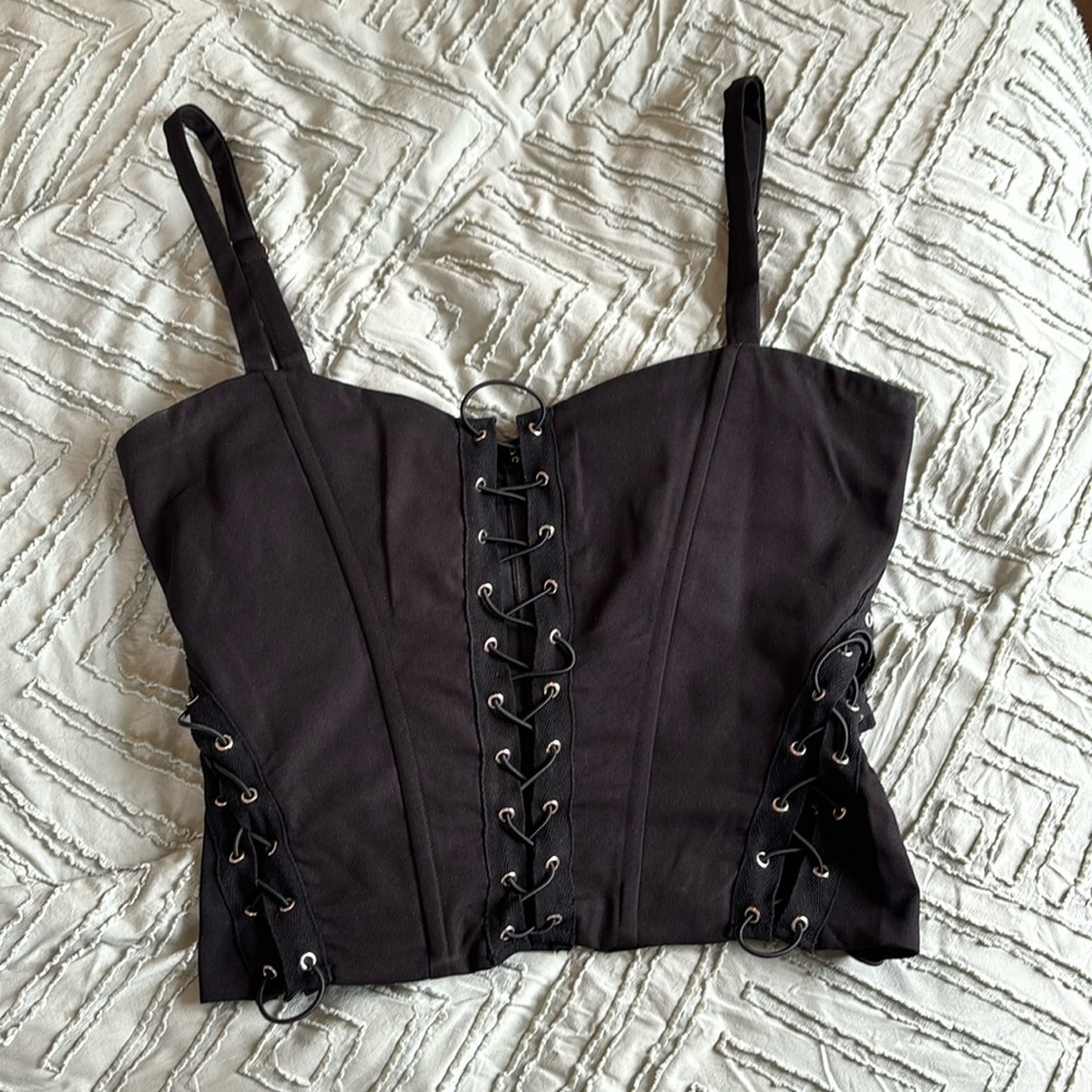 Black Strap Corset Top - White Fox - Picture 2 of 4